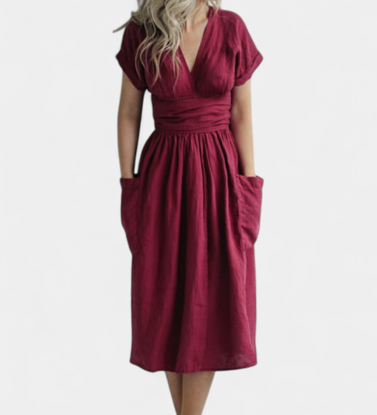 Cressida Cotton V-Neck Dress with Adjustable Waist