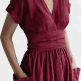 Cressida Cotton V-Neck Dress with Adjustable Waist