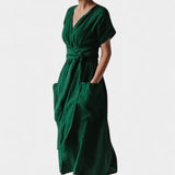 Cressida Cotton V-Neck Dress with Adjustable Waist