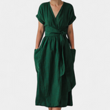 Cressida Cotton V-Neck Dress with Adjustable Waist
