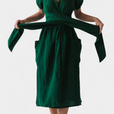 Cressida Cotton V-Neck Dress with Adjustable Waist