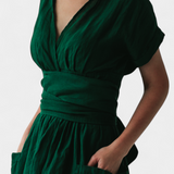 Cressida Cotton V-Neck Dress with Adjustable Waist