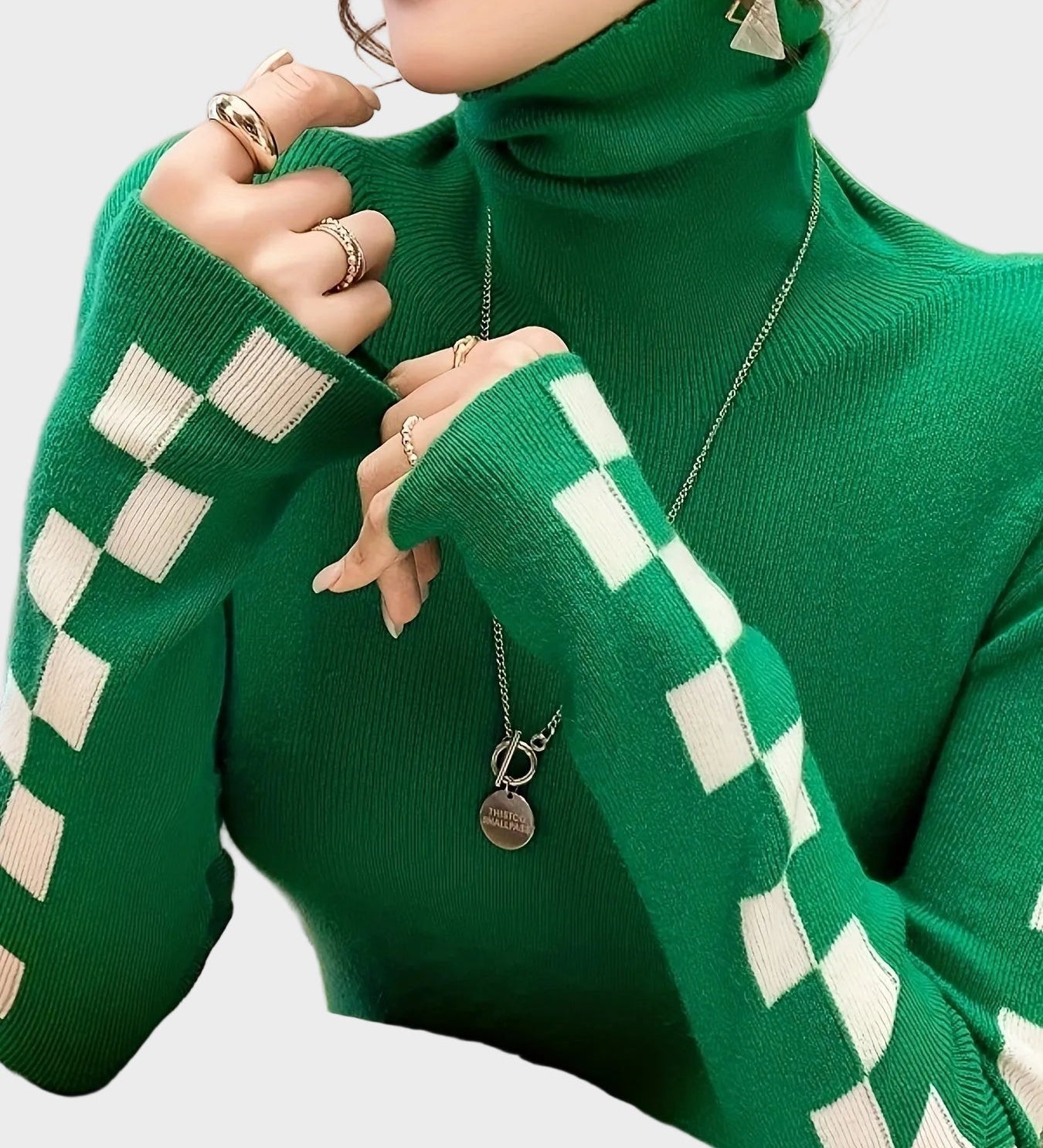 Wanda | Camisola de gola alta e mangas em xadrez