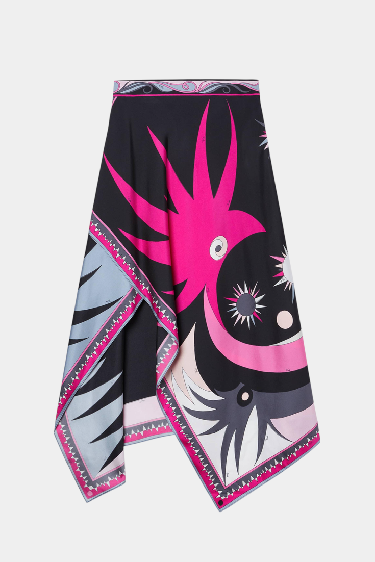 Ciana Satin Two-Piece Set with Abstract Skirt and Halter Top