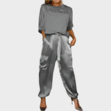 Satin Set with Loose Top and Cargo Trousers