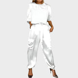 Satin Set with Loose Top and Cargo Trousers