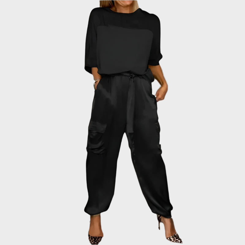 Satin Set with Loose Top and Cargo Trousers