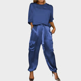 Satin Set with Loose Top and Cargo Trousers