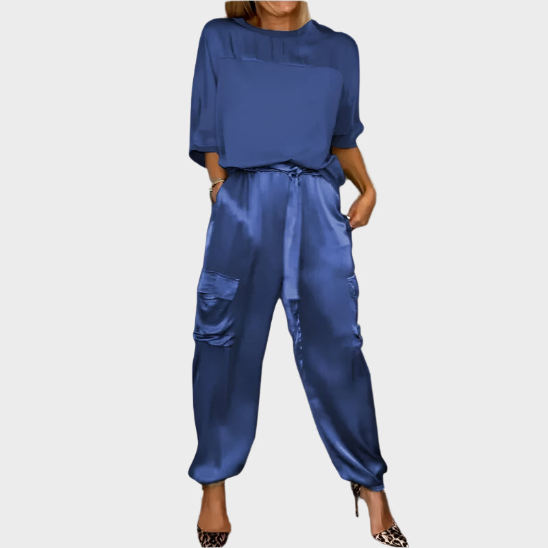 Satin Set with Loose Top and Cargo Trousers