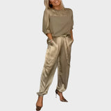 Satin Set with Loose Top and Cargo Trousers