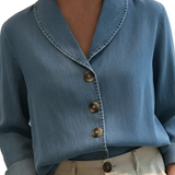 Riley - Vintage Denim Βαμβακερό Τοπ με Γιακά Σάλι και Κουμπιά