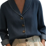 Riley - Vintage Denim Βαμβακερό Τοπ με Γιακά Σάλι και Κουμπιά