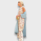 Vestido Comprido com Padrão Floral e Casaco Leve