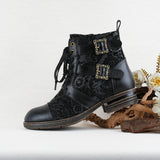 Cerila | Διαχρονικά Κομψά Φλατ Μποτάκια με Φλοράλ Σχέδιο και Κορδόνια