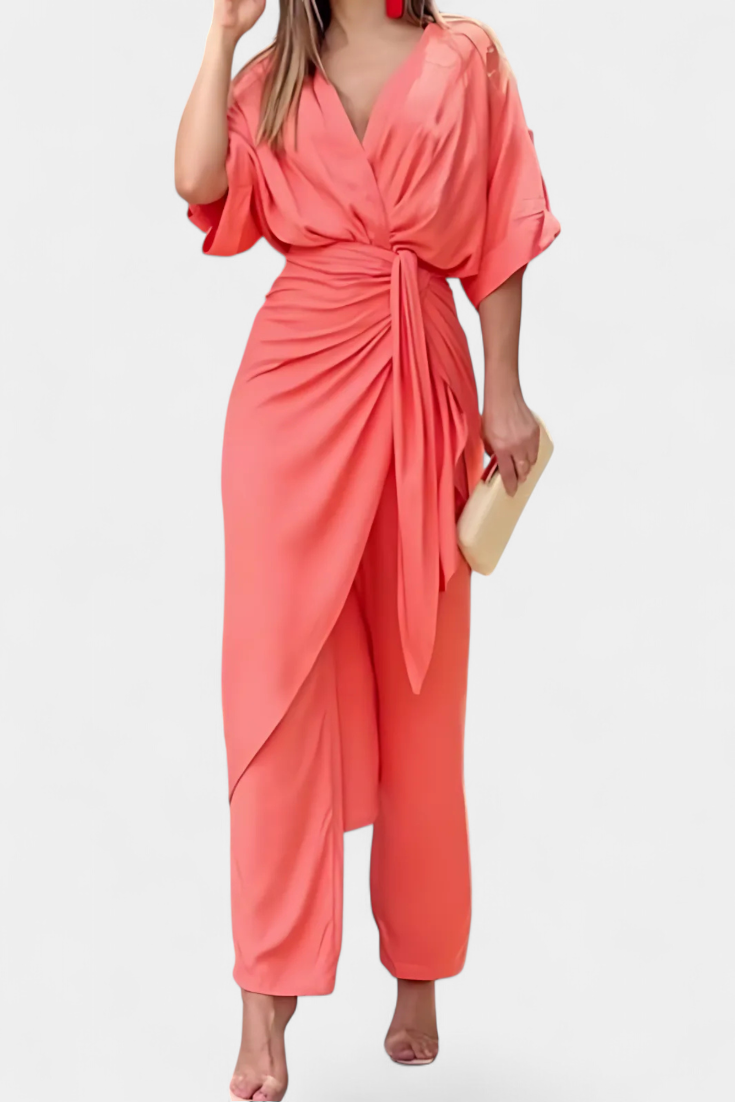 Mayleen Σταυρωτό Σετ με Φιόγκο Μπροστά και Ίσιο Παντελόνι