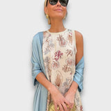 Vestido Comprido com Padrão Floral e Casaco Leve